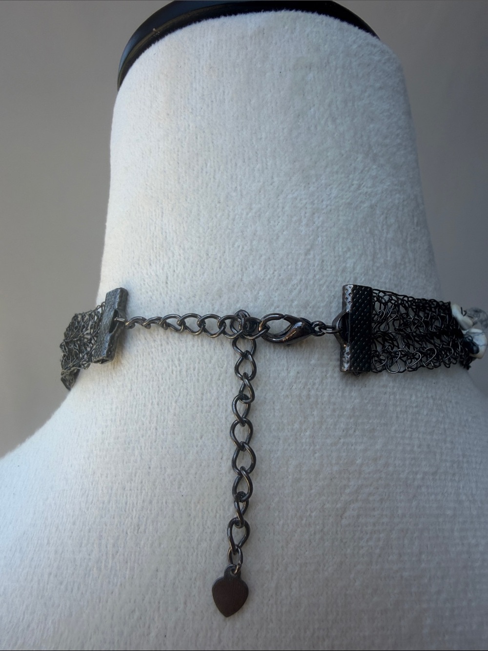 Handcrafted Gray Black & White Beaded Adjustable Choker Necklace - Picture 4 of 6
